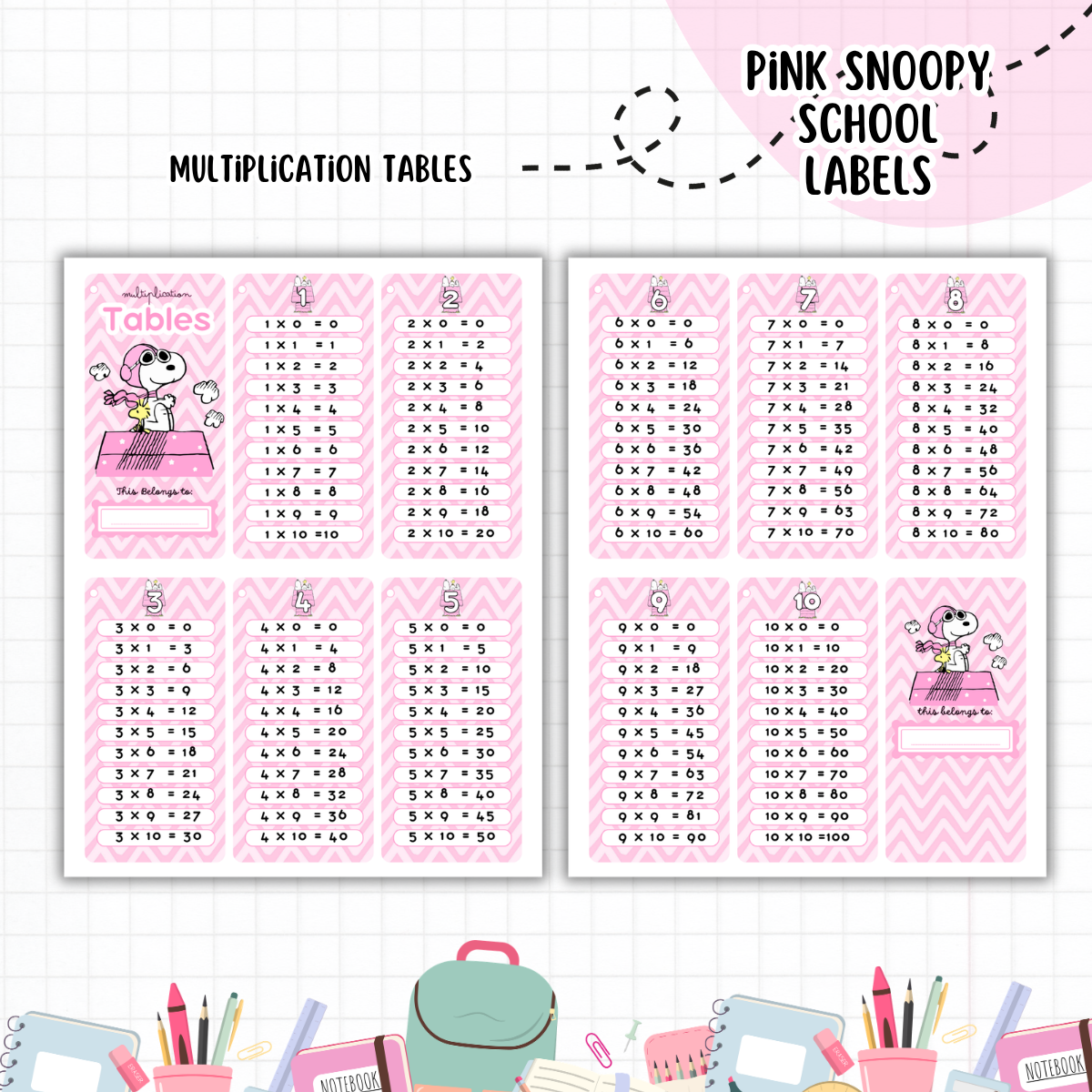 Pink Snoopy Schoo Label - Digital Download