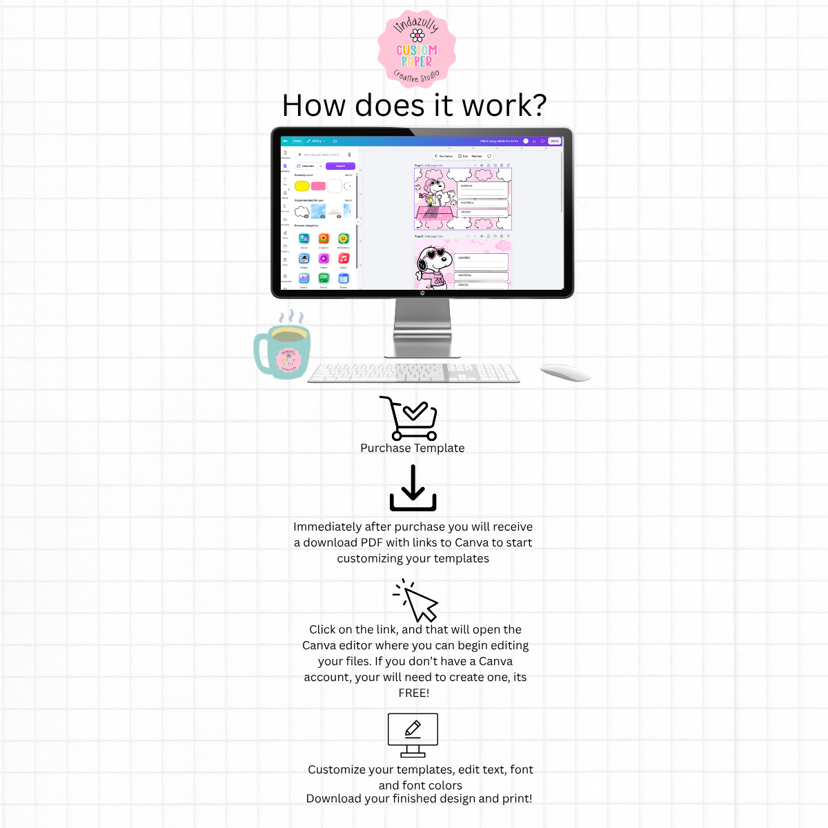 Pink Snoopy Schoo Label - Digital Download