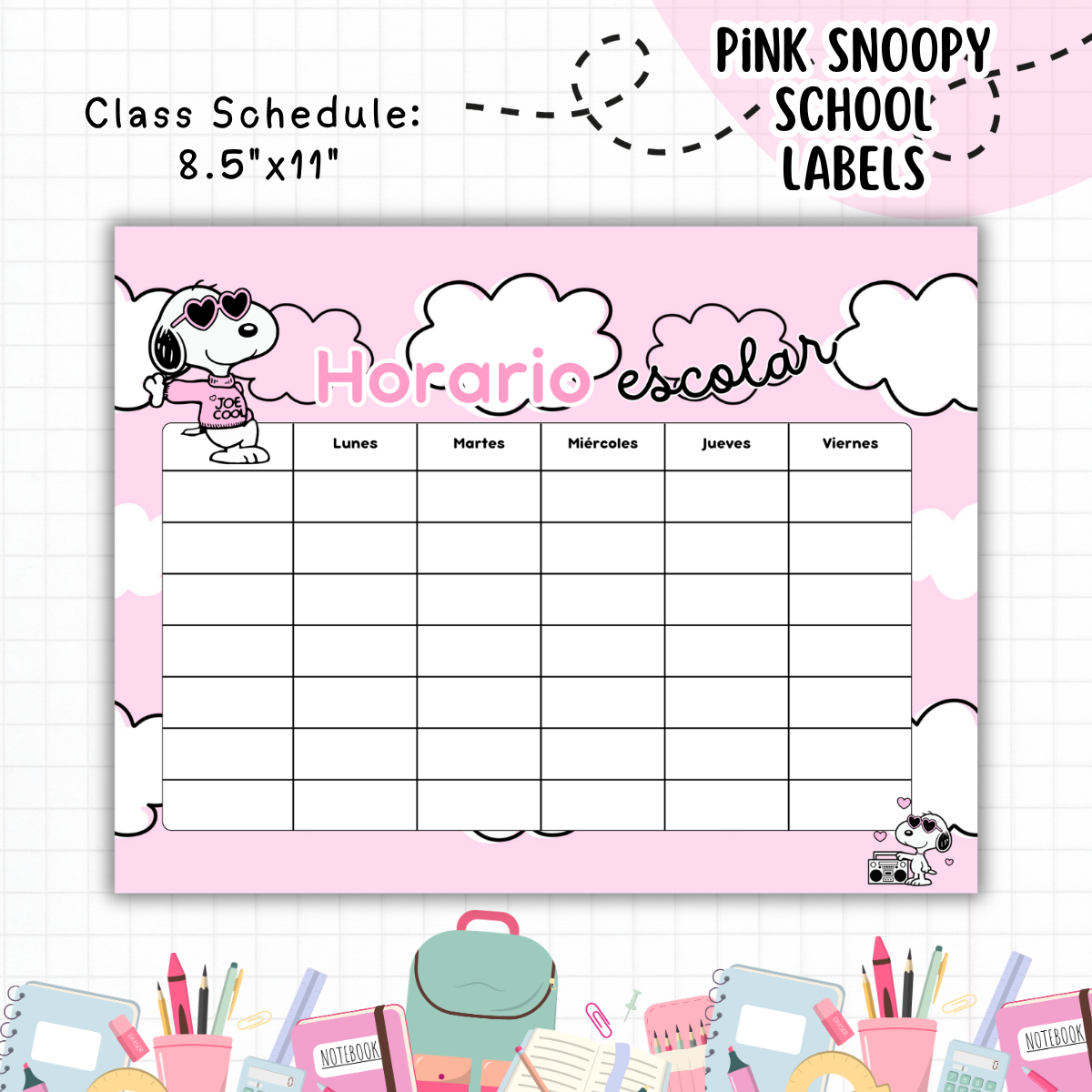 Pink Snoopy Schoo Label - Digital Download