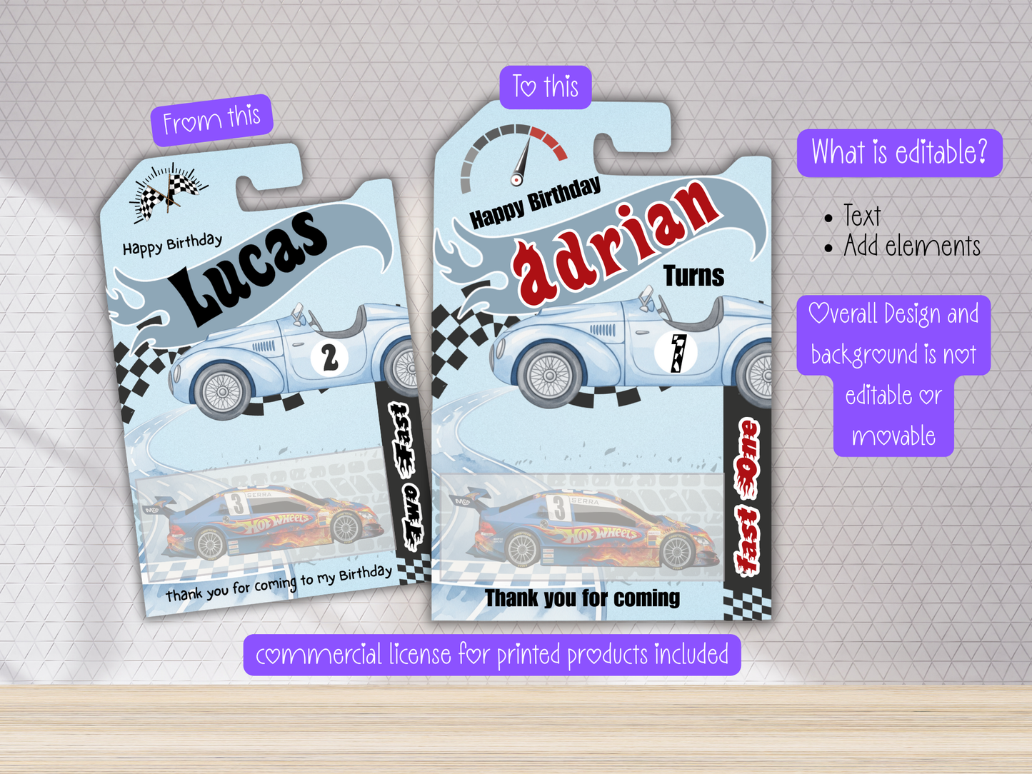 Hot Wheels Style Party Favor | Canva Editable | PNG for Cricut | Commercial License