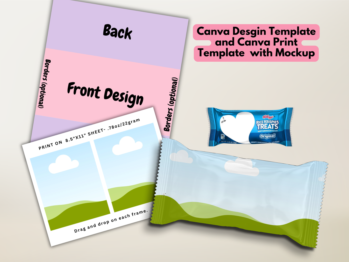 Party Favor Mockup & Template Bundle | Chip Bag, Kit Kat & Rice Krispies Treat Canva Templates