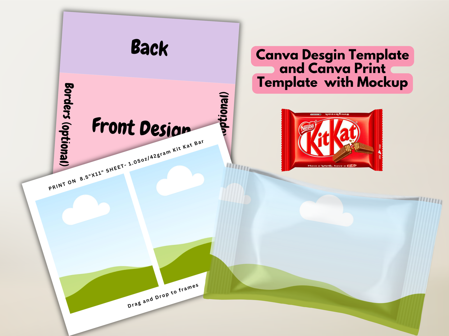 Party Favor Mockup & Template Bundle | Chip Bag, Kit Kat & Rice Krispies Treat Canva Templates