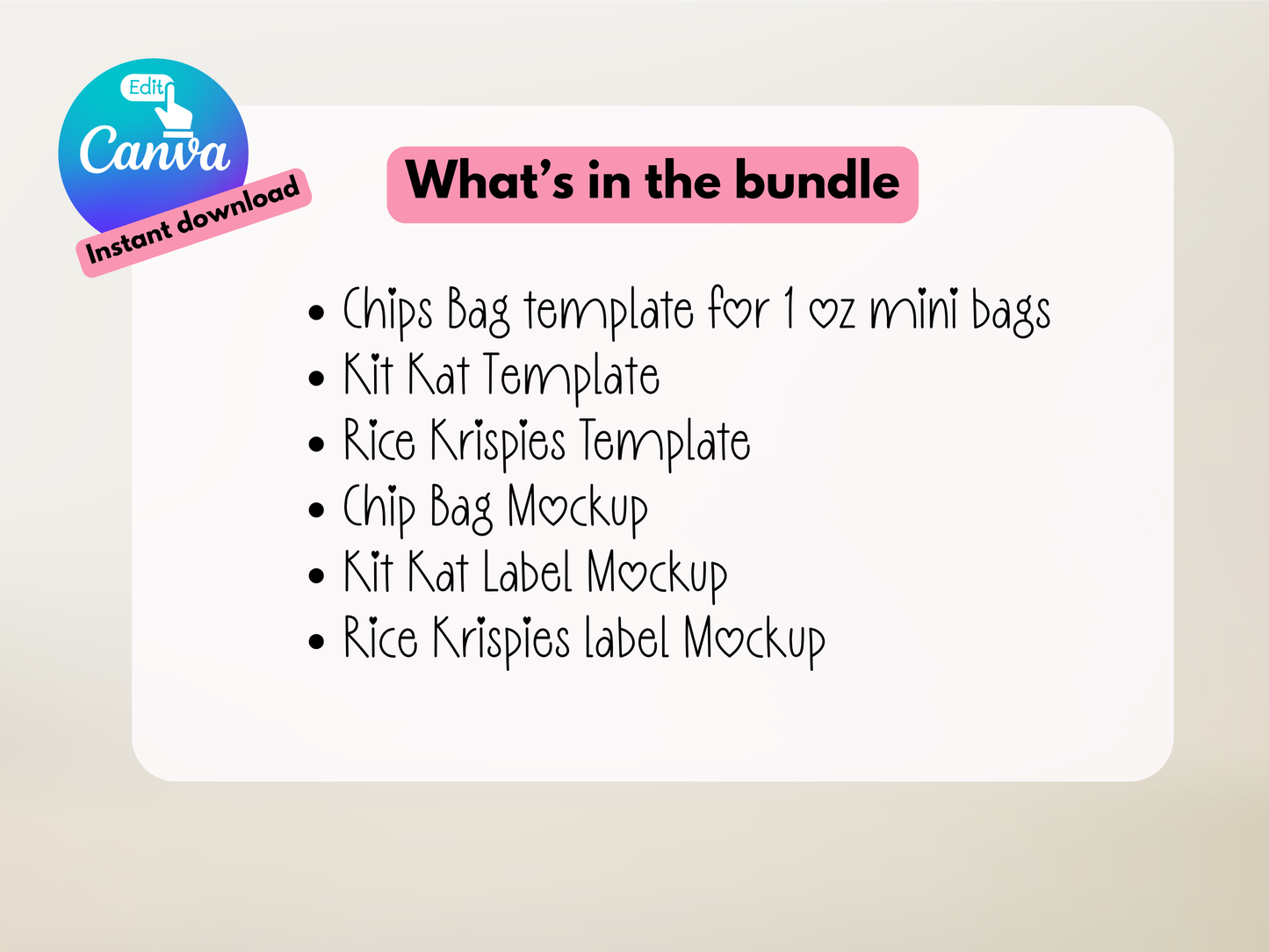 Party Favor Mockup & Template Bundle | Chip Bag, Kit Kat & Rice Krispies Treat Canva Templates