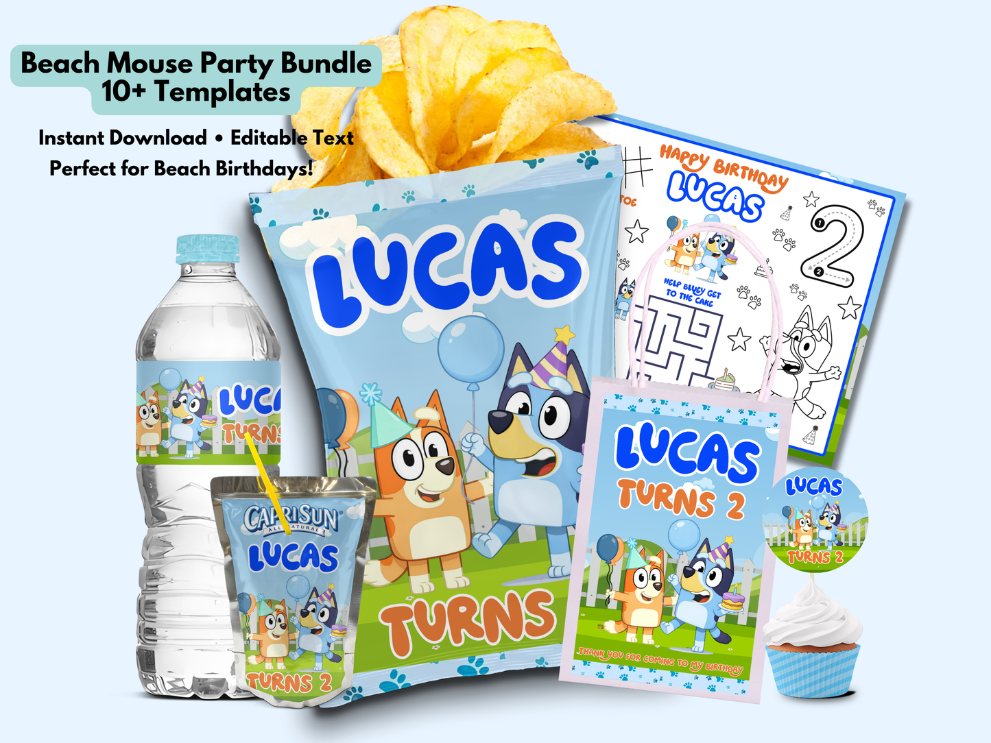 Bluey Inspired Birthday Party Bundle Template | Editable Canva Party Decorations