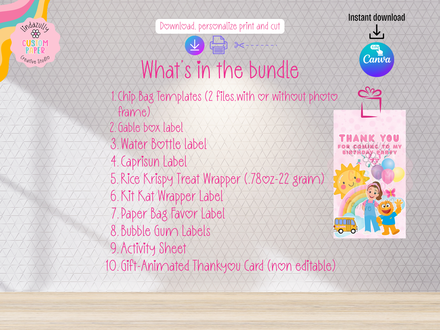 Educational Printable Party Bundle Kit (Digital file) Personalize in Canva