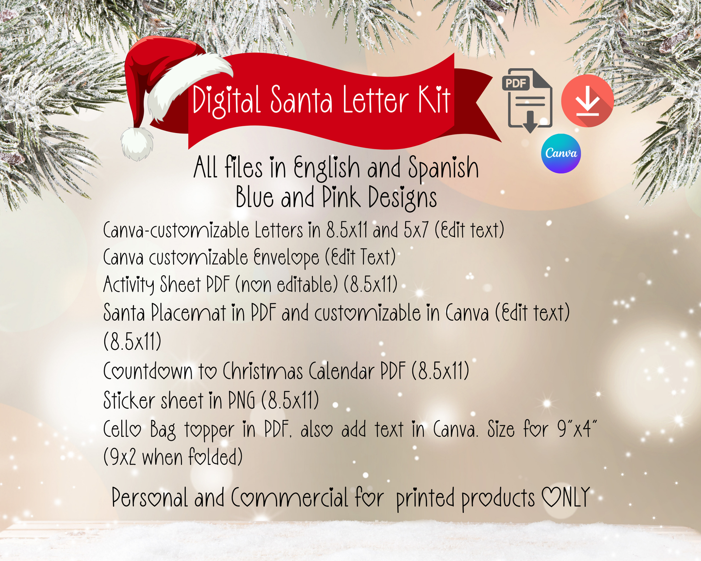Santa Letter Kit - Digital Download (Personal and Commercial use) English and Spanish