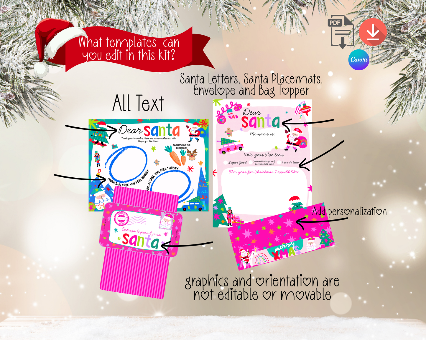 Santa Letter Kit - Digital Download (Personal and Commercial use) English and Spanish