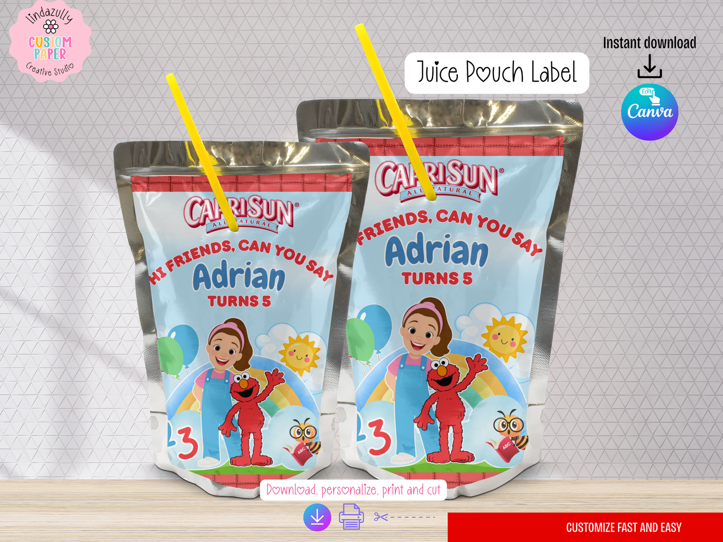 MS Rachel And Elmo Printables| Educational Show Birthday Party Bundle | Canva Templates (Digital Download)