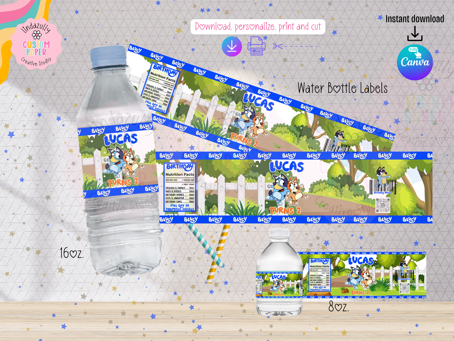 Blue Dog Cartoon Inspired Birthday Party Bundle- Printable Canva Editable