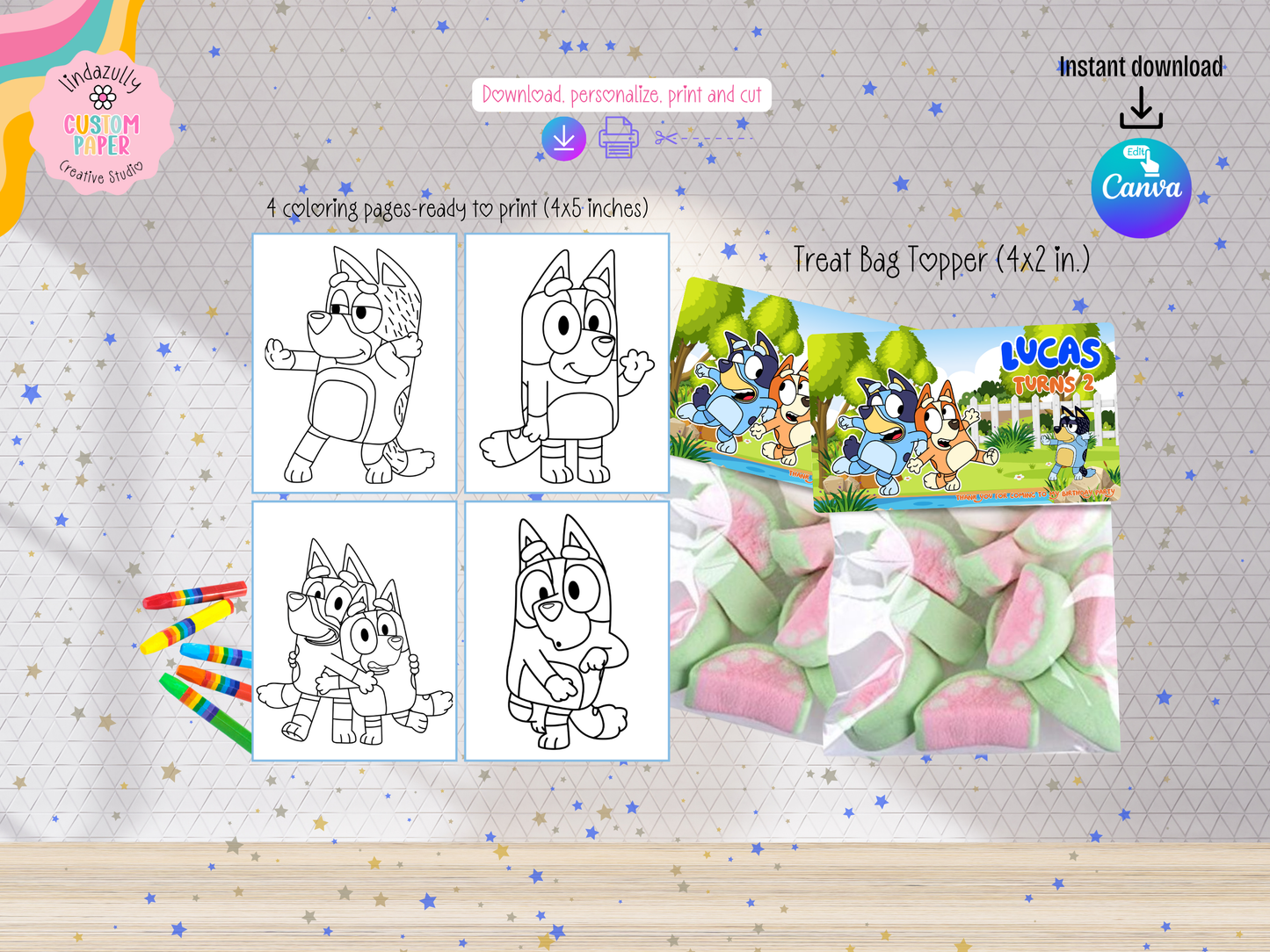 Blue Dog Cartoon Inspired Birthday Party Bundle- Printable Canva Editable