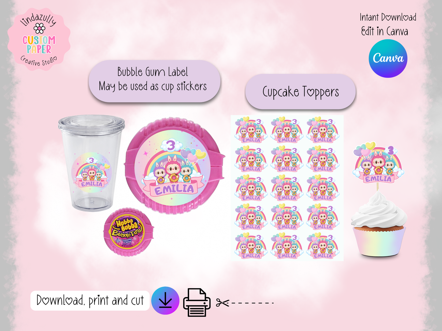 Labubu Birthday Digital Download Party Bundle: Canva Editable Bundle (Digital Download)