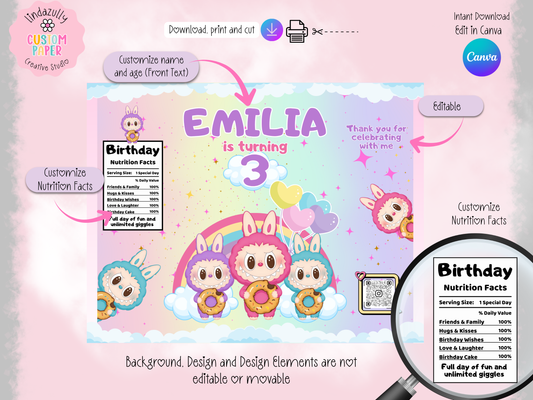 Labubu Birthday Digital Download Party Bundle: Canva Editable Bundle (Digital Download)