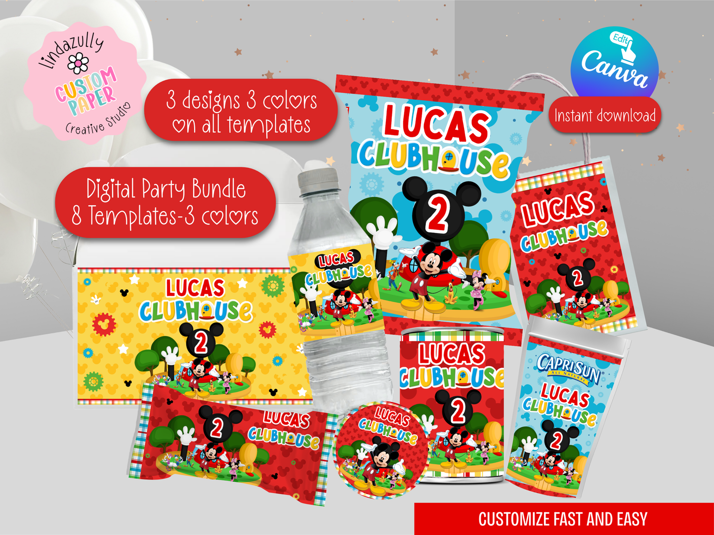 Mickey Mouse Clubhouse Party Bundle (Digital Download) Editable in Canva INTRO PRICE