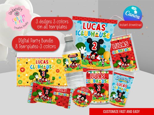 Mickey Mouse Clubhouse Party Bundle (Digital Download) Editable in Canva INTRO PRICE