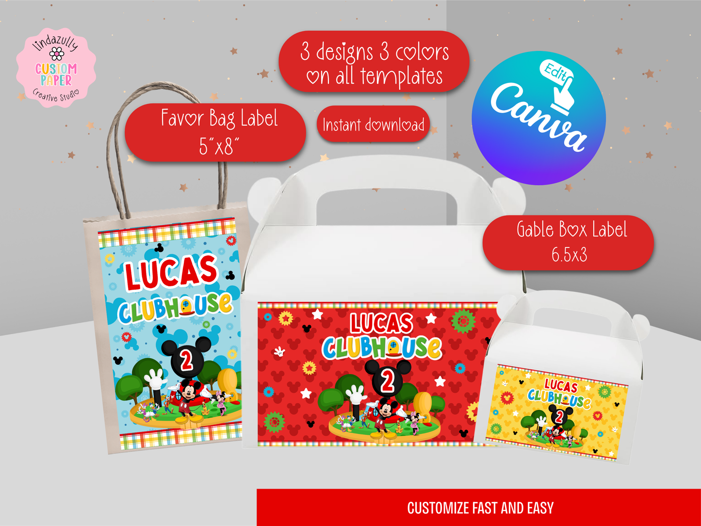 Mickey Mouse Clubhouse Party Bundle (Digital Download) Editable in Canva INTRO PRICE