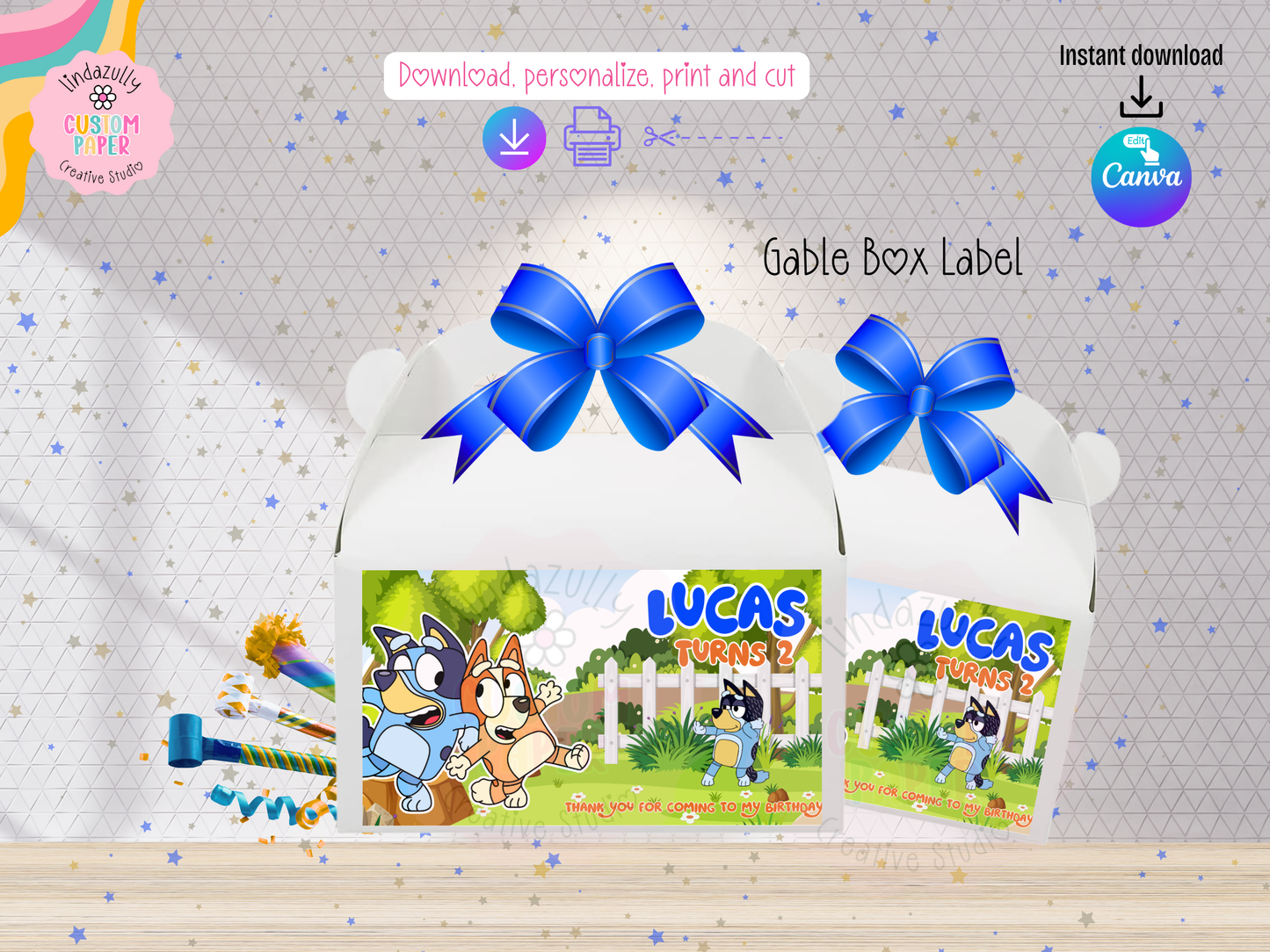 Blue Dog Cartoon Inspired Birthday Party Bundle- Printable Canva Editable