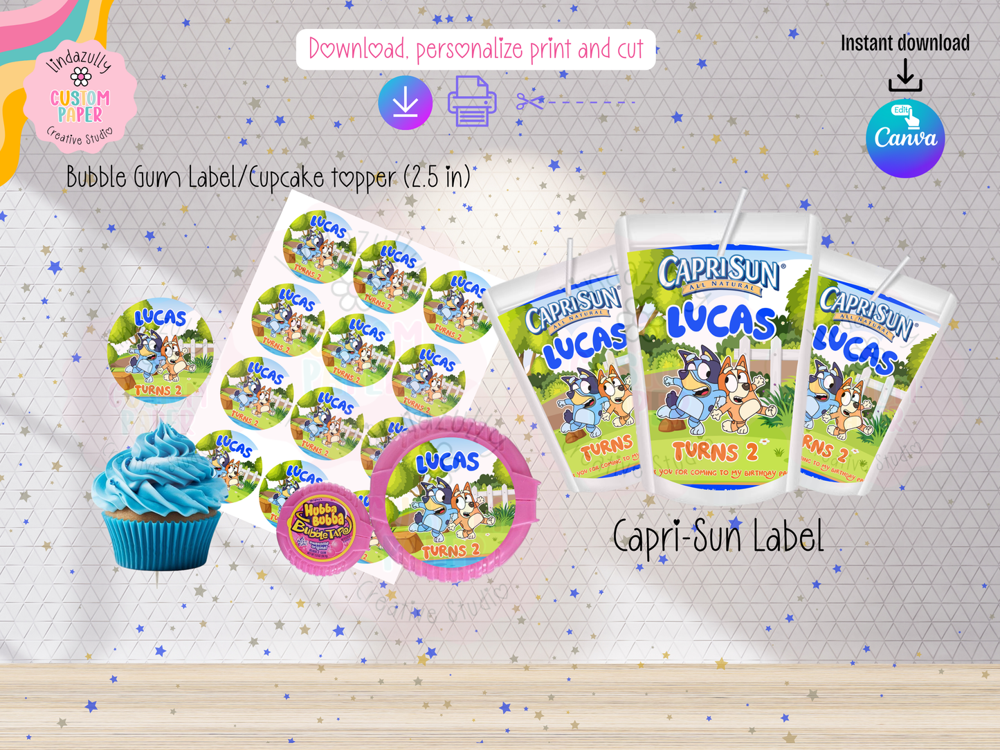 Blue Dog Cartoon Inspired Birthday Party Bundle- Printable Canva Editable