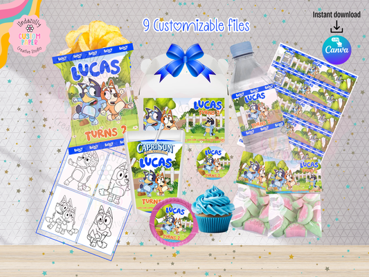 Blue Dog Cartoon Inspired Birthday Party Bundle- Printable Canva Editable